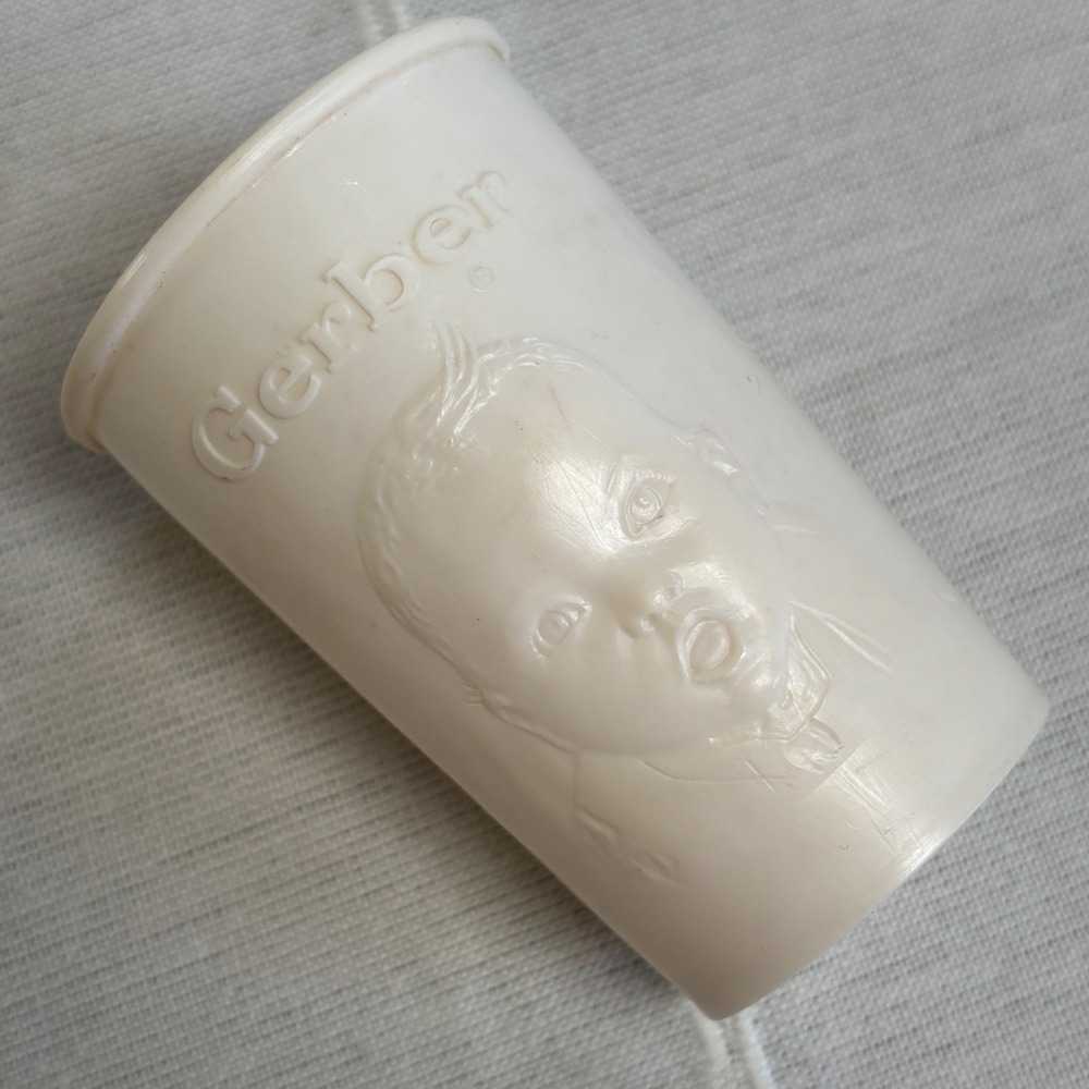 Vintage Gerber Baby Cup Plastic Off White Embossed Logo Collectible Made in USA